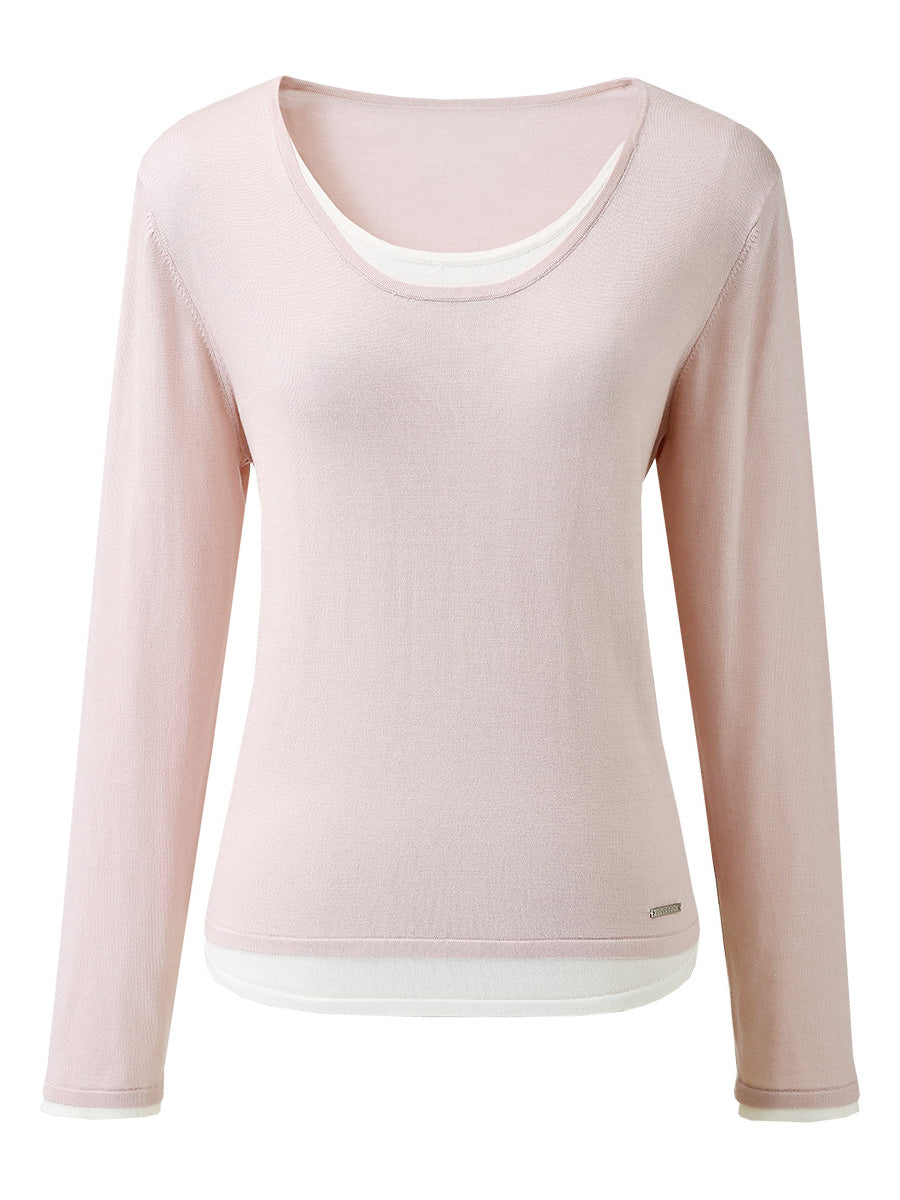 COMOBOCA Women's Layered Round Neck Knit Sweater