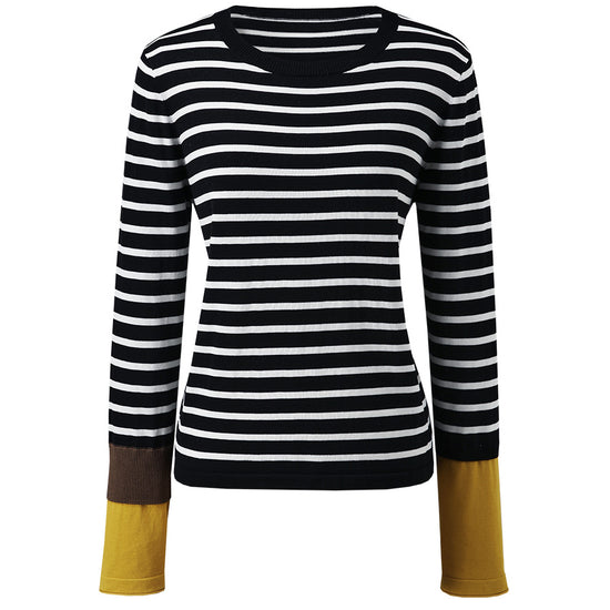 COMOBOCA Women's Striped Round Neck T-Shirt Sweater