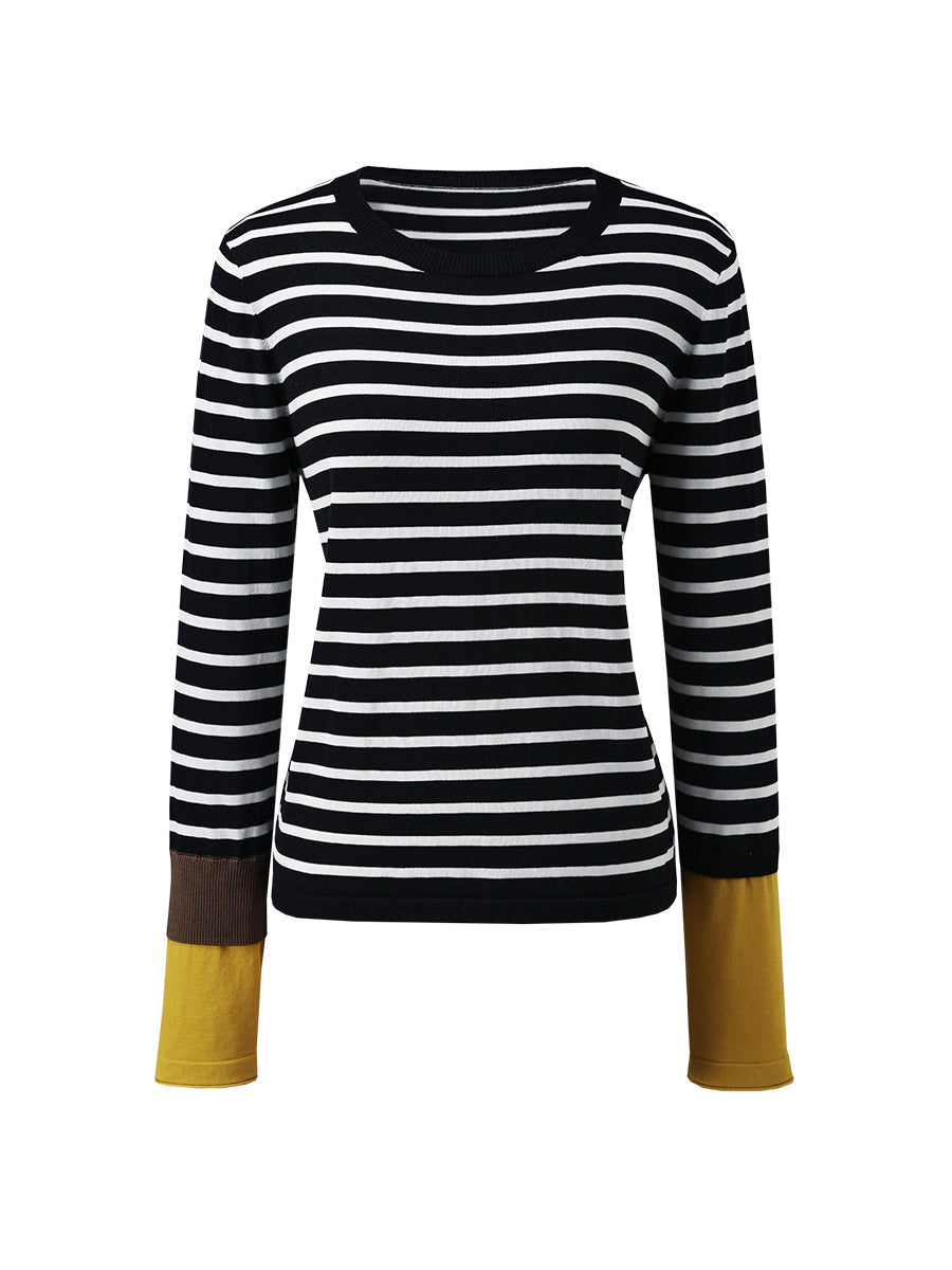 COMOBOCA Women's Striped Round Neck T-Shirt Sweater