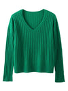 COMOBOCA 100% Cashmere Women's Cozy Ribbed V-Neck Sweater