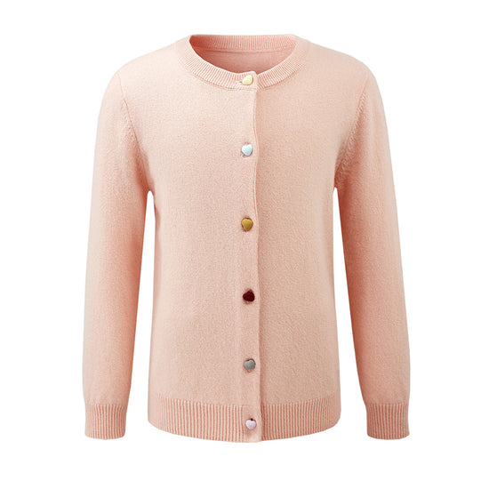 COMOBOCA 100% Wool Kids' Colorful Heart Shaped Buttons Cardigan
