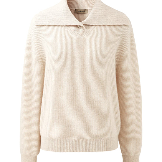 COMOBOCA 100% Cashmere Women's Ribbed Sailor Collar Knit Sweater