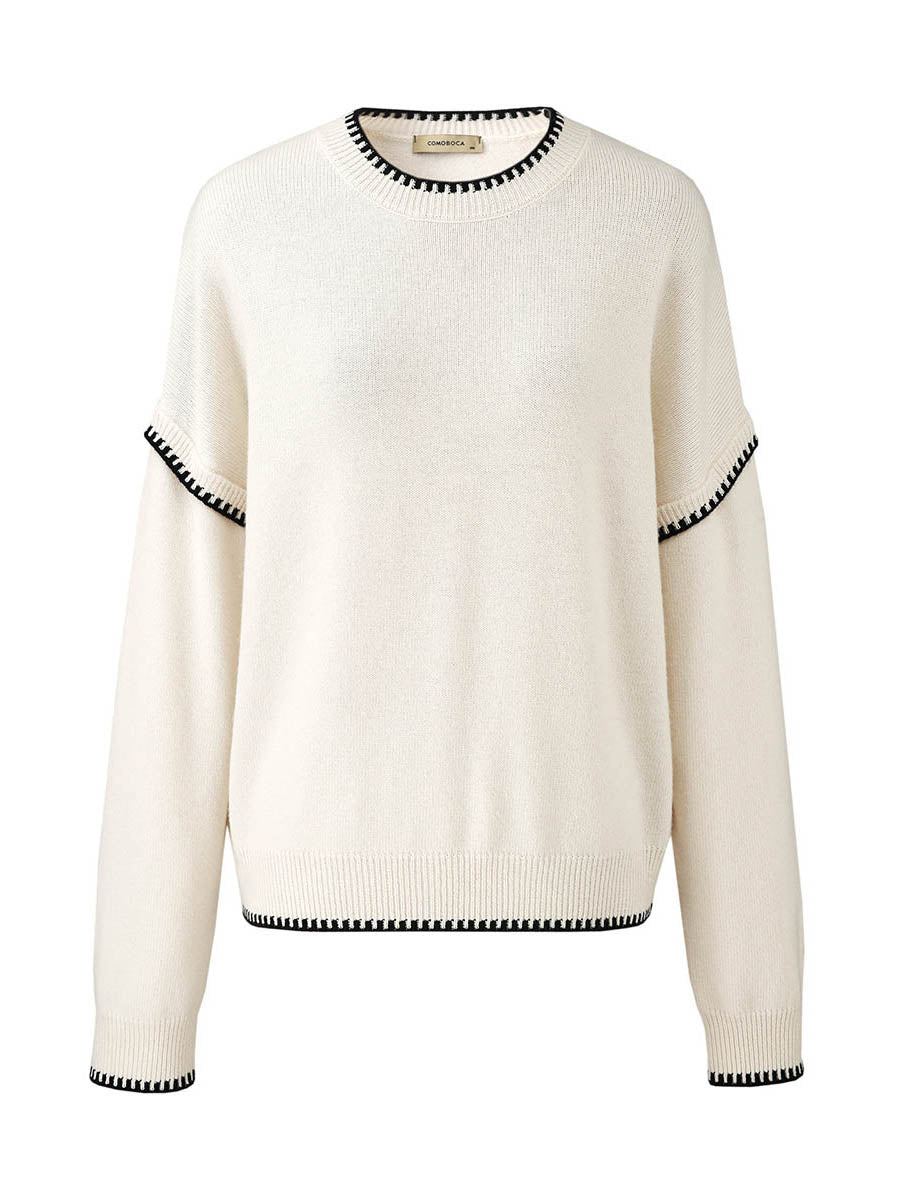 COMOBOCA 100% Wool Women's Contrast Trim Knit Sweater