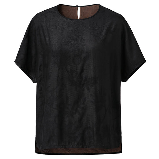 COMOBOCA Women's Dual Color T-Shirt with Textured Floral