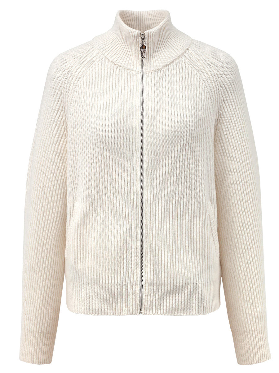 COMOBOCA 100% Wool Women's Half-High Neck Zip Cardigan