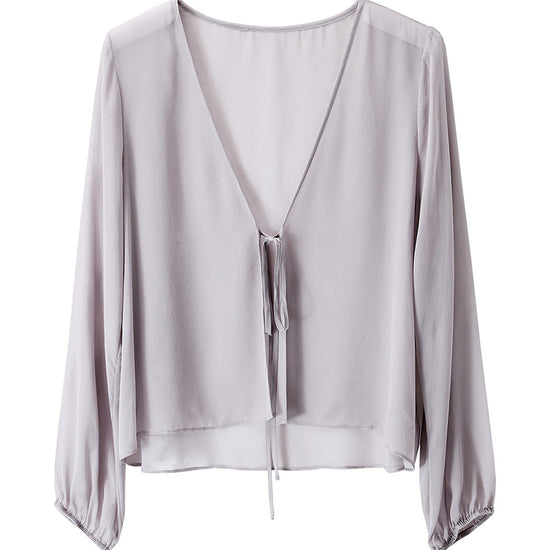 COMOBOCA 100% Mulberry Silk Women's Tie-Front Blouse