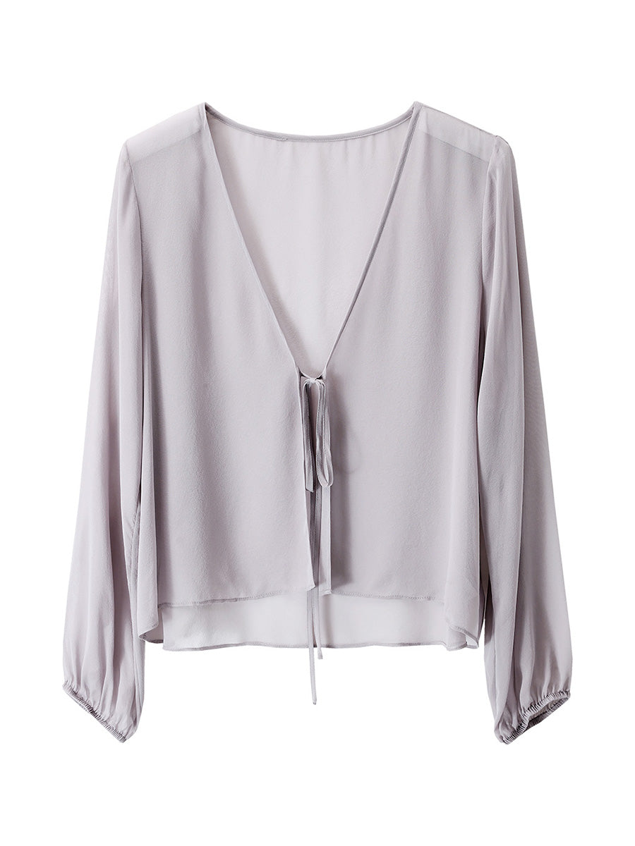 COMOBOCA 100% Mulberry Silk Women's Tie-Front Blouse