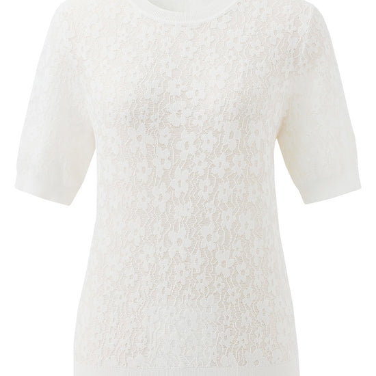 COMOBOCA Women's Cotton Silk Versatile Floral Lace Knit T-Shirt