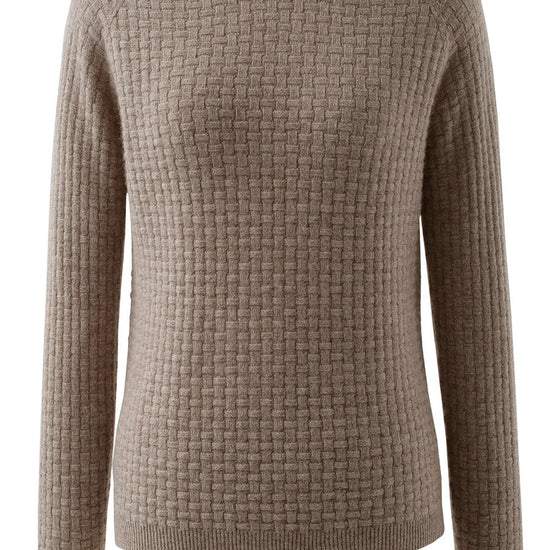 COMOBOCA Camel 100% Cashmere Women's Round Neck Ribbed Knit Sweater