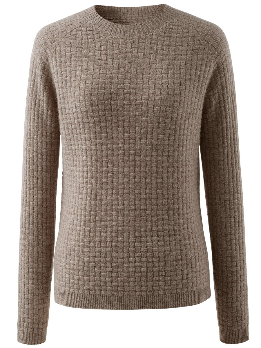 COMOBOCA Camel 100% Cashmere Women's Round Neck Ribbed Knit Sweater