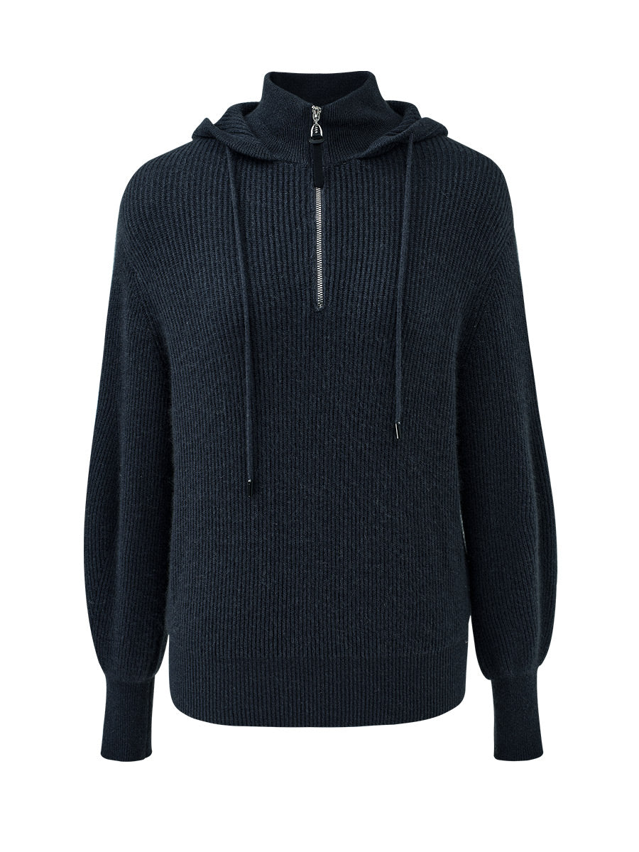 COMOBOCA 100% Cashmere Women's Ribbed Knit Hoodie