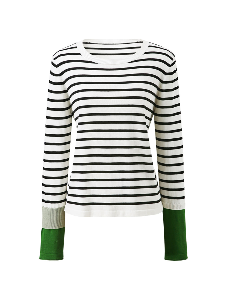 COMOBOCA Women's Striped Round Neck T-Shirt Sweater