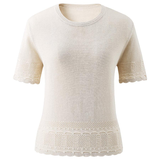 COMOBOCA Women's Scalloped Lace Trim Knit T-Shirt