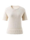 COMOBOCA Women's Scalloped Lace Trim Knit T-Shirt