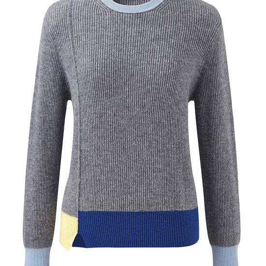 COMOBOCA 100% Cashmere Women's Color Block Ribbed Knit Sweater