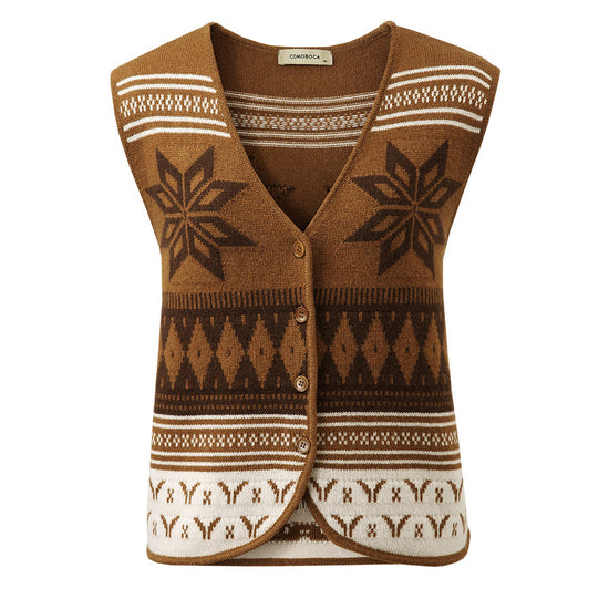 COMOBOCA 100% Wool Women's Vintage Fair Isle Knit Vest