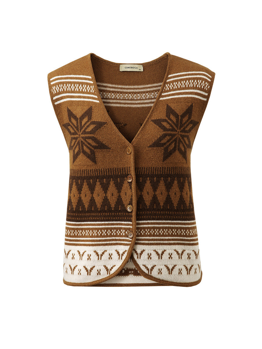 COMOBOCA 100% Wool Women's Vintage Fair Isle Knit Vest