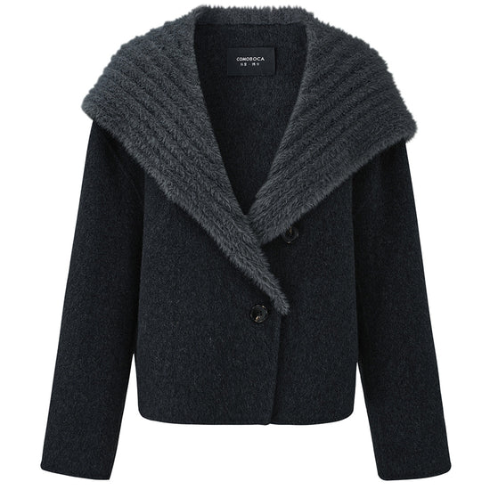 COMOBOCA Women's Fuzzy Sailor Collar Button Front Coat