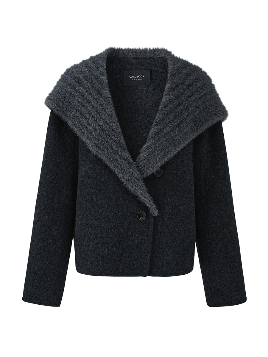 COMOBOCA Women's Fuzzy Sailor Collar Button Front Coat