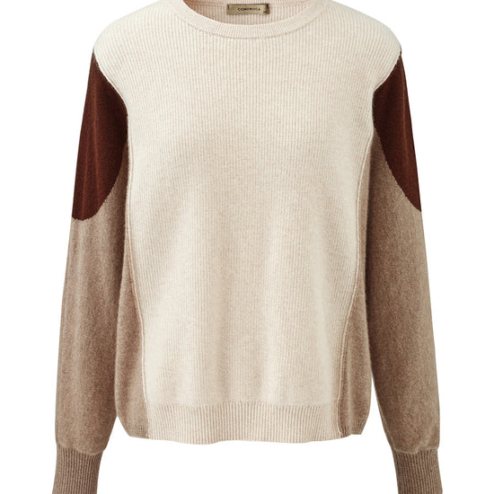COMOBOCA 100% Cashmere Women's Color Block Round Neck Knit Sweater