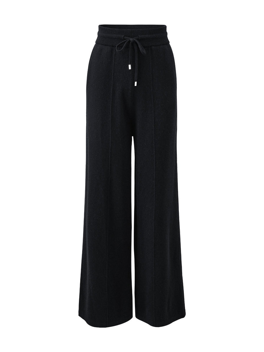 COMOBOCA 100% Wool Women's Wide Leg Pants with Drawstring