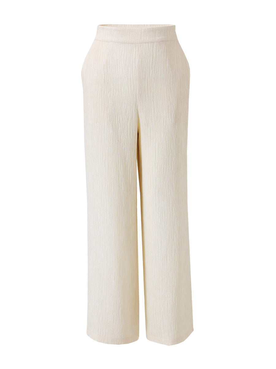 COMOBOCA Women's Elastic Waistband Crinkled Wide Leg Pants