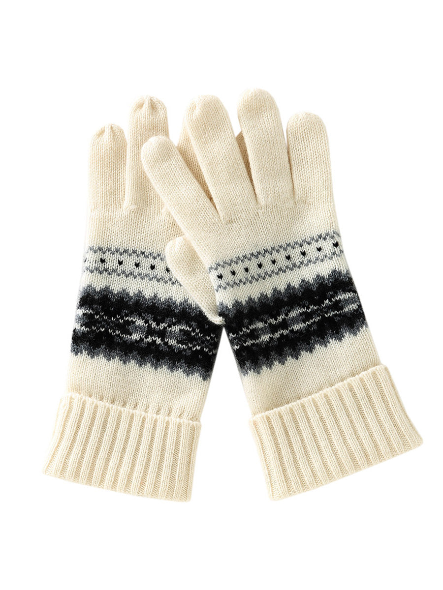 COMOBOCA Multicolor 100% Cashmere Soft Knit Gloves with Nordic Design