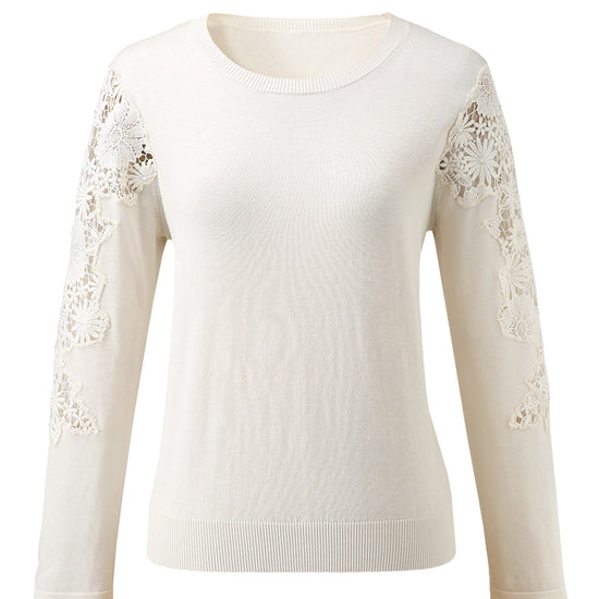 COMOBOCA Women's Lace Sleeve Round Neck Sweater