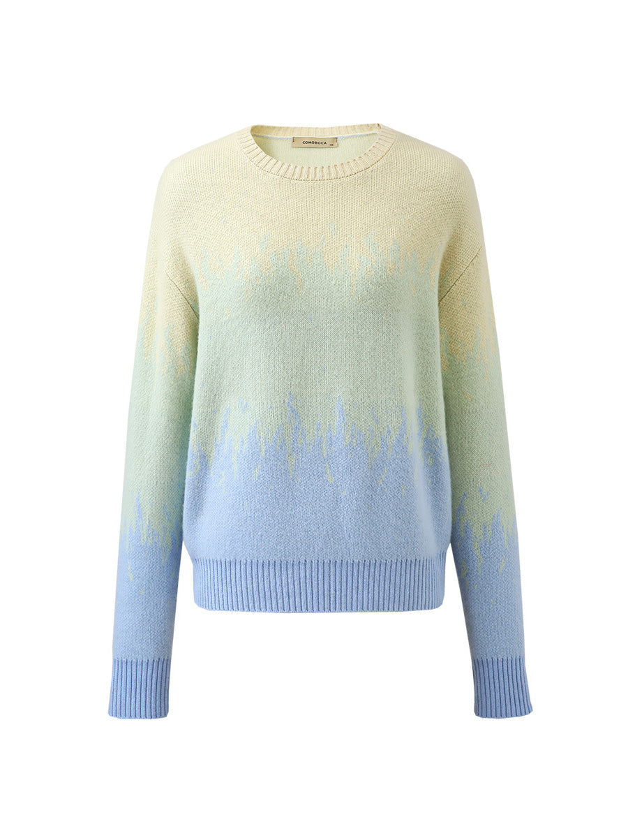 COMOBOCA 100% Cashmere Women's Ombre Gradient Color Knit Sweater