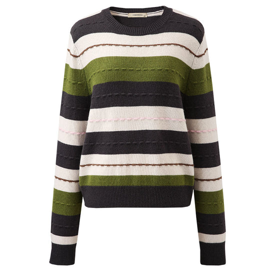 COMOBOCA 100% Wool Women's Cozy Striped Knit Sweater
