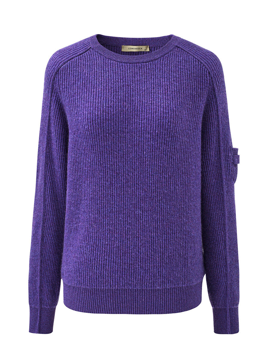 COMOBOCA 100% Cashmere Women's Ribbed Round Neck Sweater