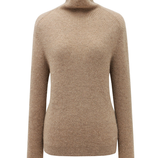 COMOBOCA CAMEL 100% Cashmere Women's Turtleneck Knit Sweater
