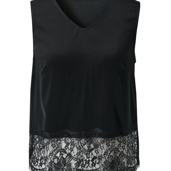 COMOBOCA Women's Chic Lace-Trimmed V-Neck Tank Top