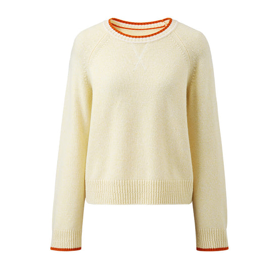 COMOBOCA 100% Wool Women's Contrast Trim Knit Sweater