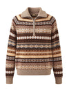 COMOBOCA 100% Cashmere Women's Fair Isle Half Zip Sweater