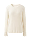 COMOBOCA 100% Cashmere Women's Ribbed Crochet Lace Cuffs Sweater