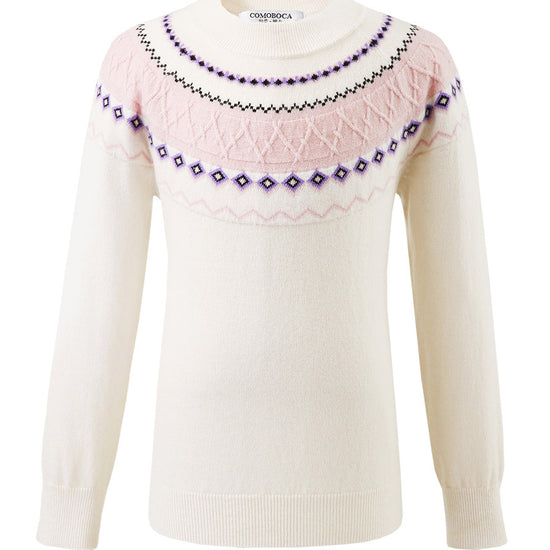 COMOBOCA 100% Wool Kids' Jacquard Round Neck Sweater