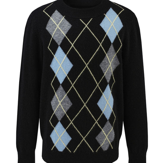COMOBOCA 100% Wool Kids' Argyle Pattern Round Neck Sweater