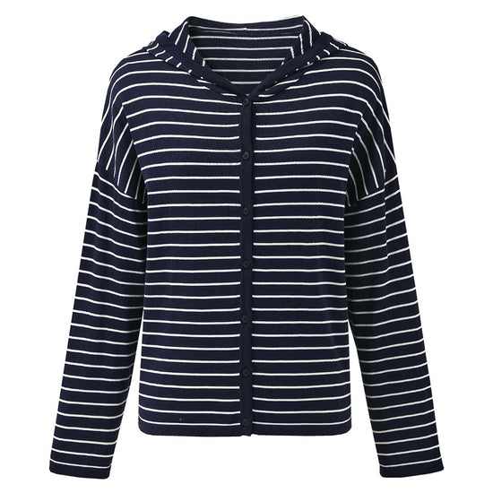 COMOBOCA Women's Striped Button Hooded Cardigan