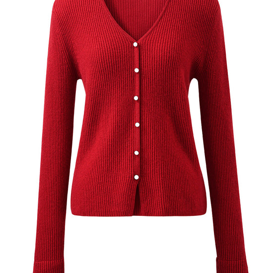 COMOBOCA 100% Cashmere Women's Faux Button Sweater with Lace Cuff