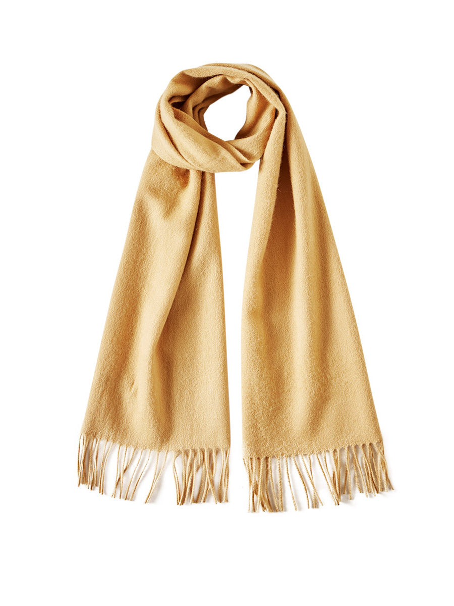 COMOBOCA Camel 100% Wool Fringe Versatile Scarf