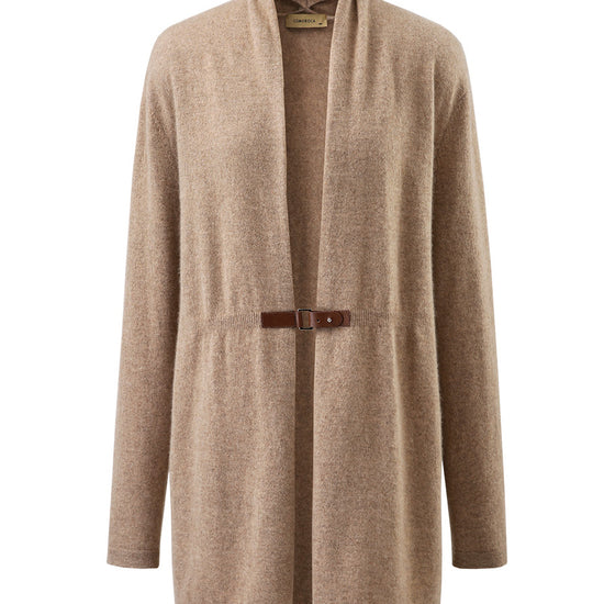 COMOBOCA 100% Cashmere Women's Leather Buckle Knit Coat
