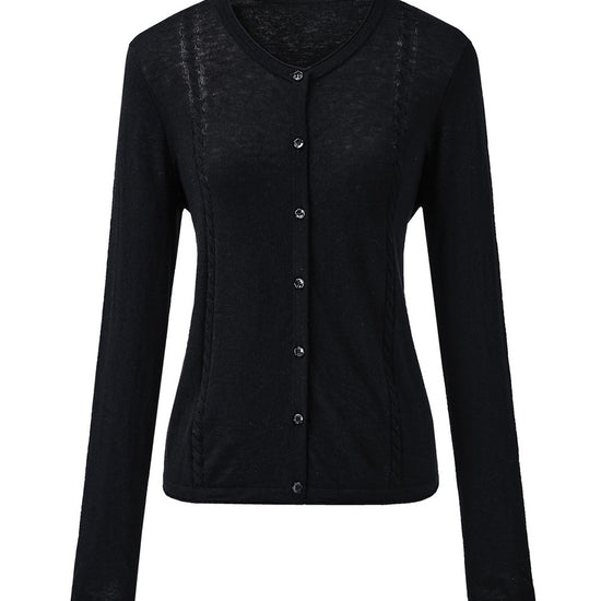 COMOBOCA Women's Button-Up Cardigan with Cable Knit Detail