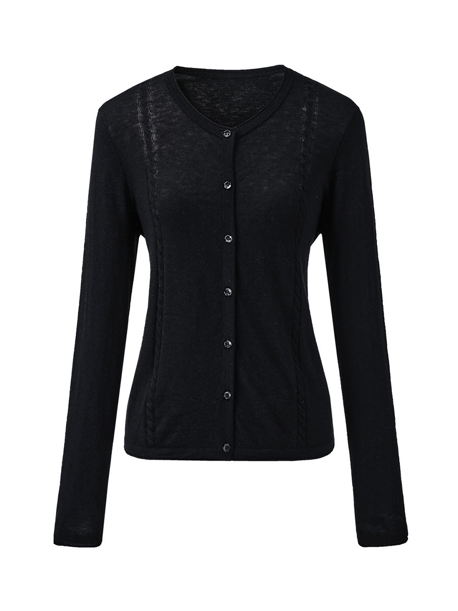 COMOBOCA Women's Button-Up Cardigan with Cable Knit Detail