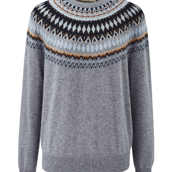 COMOBOCA 100% Cashmere Women's Fair Isle Round Neck Sweater