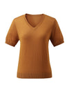 COMOBOCA Women's Lyocell V-Neck Ribbed Knit T-Shirt