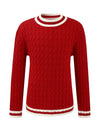 COMOBOCA 100% Wool Kids' Cable Knit Round Neck Sweater