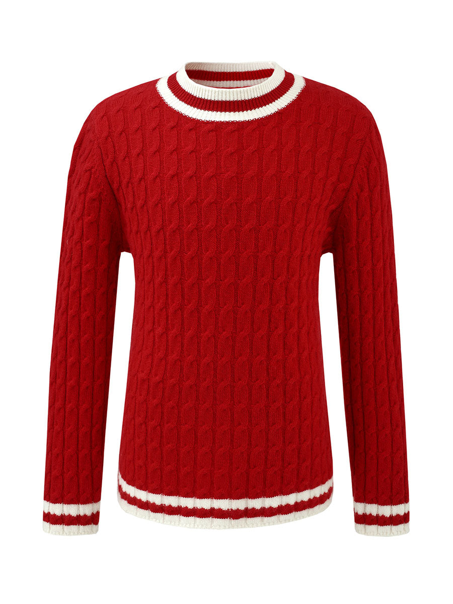 COMOBOCA 100% Wool Kids' Cable Knit Round Neck Sweater