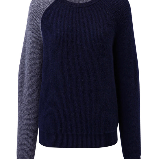 COMOBOCA Navy Blue 100% Cashmere Women's Color Block Knit Sweater