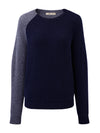 COMOBOCA Navy Blue 100% Cashmere Women's Color Block Knit Sweater